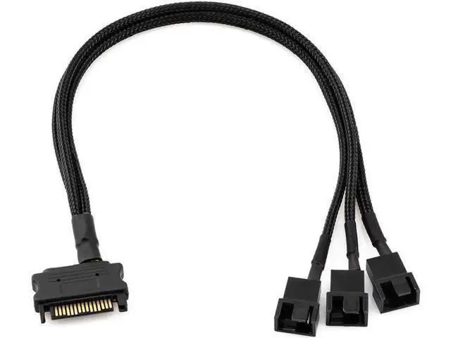 Alt view image 2 of 5 - SATA to 3 Pin 4 Pin Fan Sleeved Power Splitter Cable Adapter,15Pin SATA to 3 x TX3 / TX4 (PWM) 12V PC Case Fan Cooler Y Splitter Power Extension Cord - 10 Inch,Black