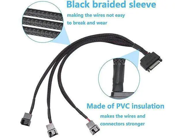 Alt view image 4 of 5 - SATA to 3 Pin 4 Pin Fan Sleeved Power Splitter Cable Adapter,15Pin SATA to 3 x TX3 / TX4 (PWM) 12V PC Case Fan Cooler Y Splitter Power Extension Cord - 10 Inch,Black