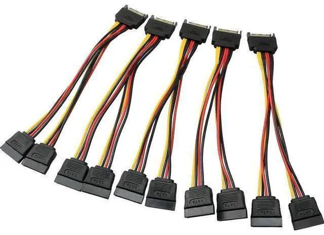 Main image of 5 Pack 20cm 15Pin SATA Power Y Splitter Cables, SATA Male to Dual 15Pin Female Power Extension Adapter Cord