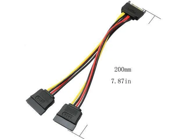 Alt view image 3 of 4 - 5 Pack 20cm 15Pin SATA Power Y Splitter Cables, SATA Male to Dual 15Pin Female Power Extension Adapter Cord