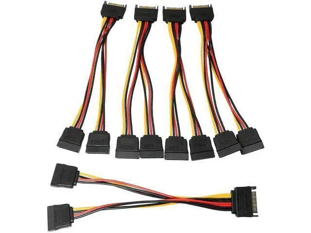 Alt view image 4 of 4 - 5 Pack 20cm 15Pin SATA Power Y Splitter Cables, SATA Male to Dual 15Pin Female Power Extension Adapter Cord