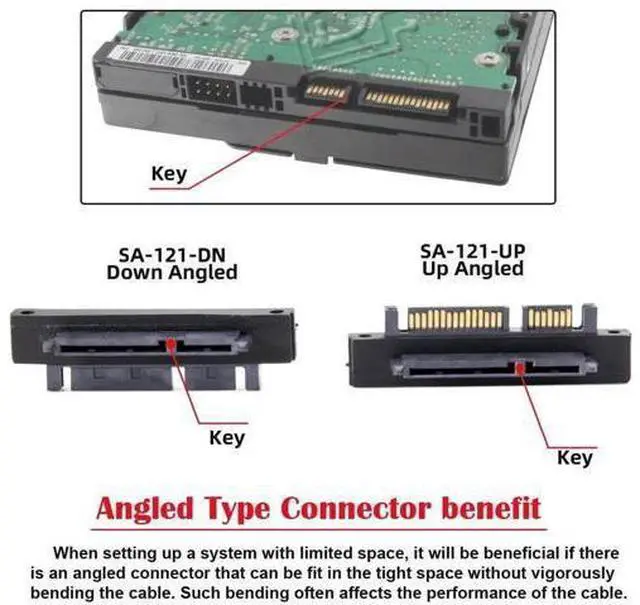 Alt view image 7 of 7 - 90 Degree Right Angled SATA 22Pin 7+15 Male to Female Extension Adapter, Integrated SATA Data & Power Converter for SSD HDD
