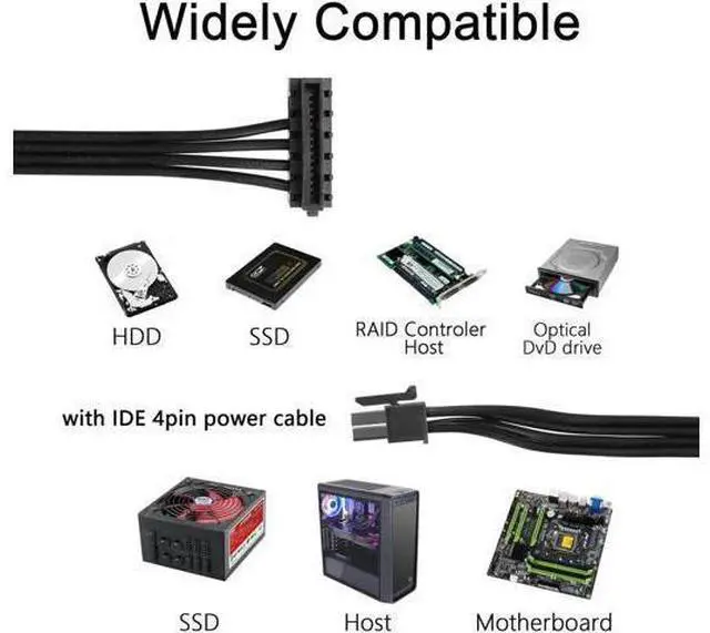 Alt view image 5 of 7 - 2 Pack 40CM ATX Mini 4Pin to Right Angle 15Pin SATA Female Power Cable, Motherboard Auxiliary Power Adapter for HDD, SSD, Blu-ray & CD Optical Drives