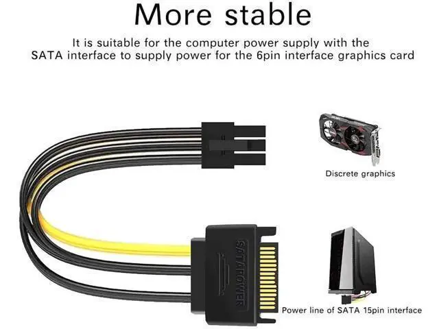 Alt view image 2 of 6 - 3 Pack 8 Inch SATA 15 Pin to 6 Pin PCIe Graphics Card Power Adapter Cable