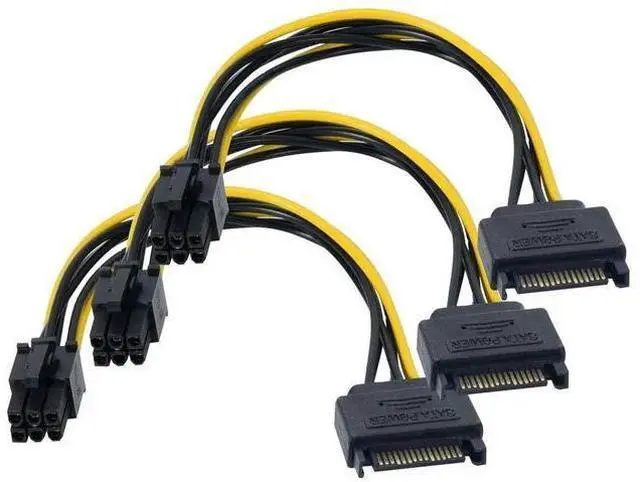 Main image of 3 Pack 8 Inch SATA 15 Pin to 6 Pin PCIe Graphics Card Power Adapter Cable