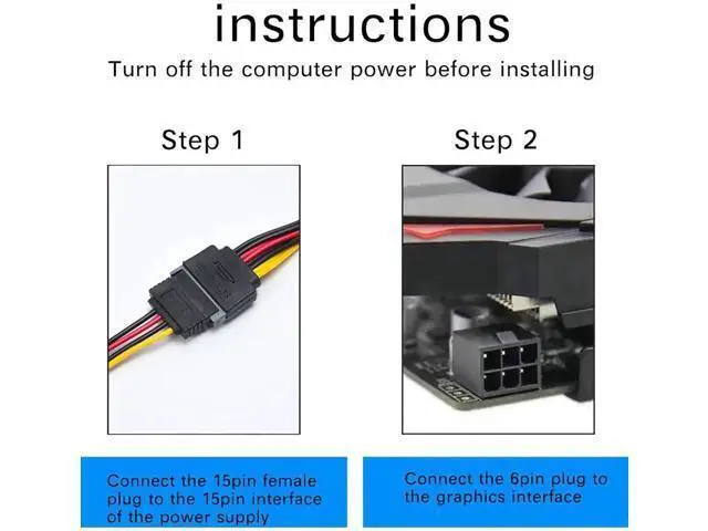 Alt view image 5 of 6 - 3 Pack 8 Inch SATA 15 Pin to 6 Pin PCIe Graphics Card Power Adapter Cable