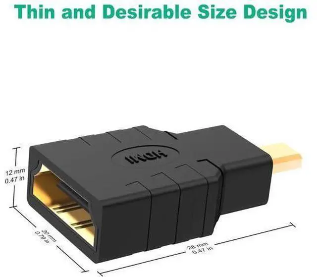 Alt view image 5 of 6 - 2 Pack Gold-Plated Micro HDMI Male to HDMI Female Adapter, 4K 3D ARC Ethernet Supported Micro HDMI to HDMI Converter for Camera Laptop Smartphone