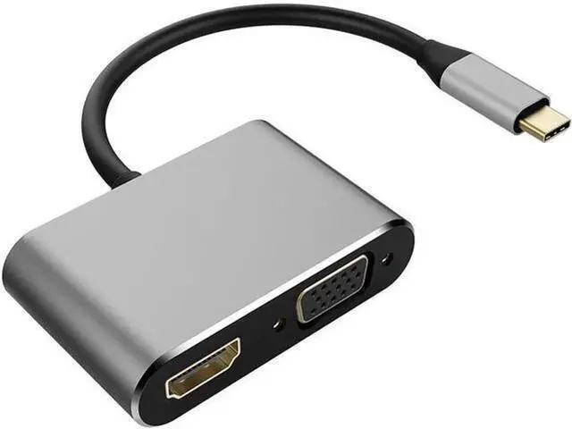 Main image of 2-in-1 USB-C to HDMI VGA Adapter 4K, Thunderbolt 3 Compatible, Gray for MacBook Pro, Chromebook, HP Laptops