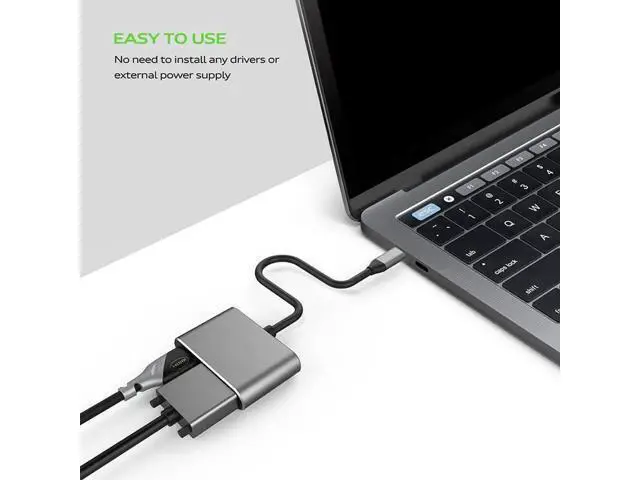 Alt view image 3 of 4 - 2-in-1 USB-C to HDMI VGA Adapter 4K, Thunderbolt 3 Compatible, Gray for MacBook Pro, Chromebook, HP Laptops