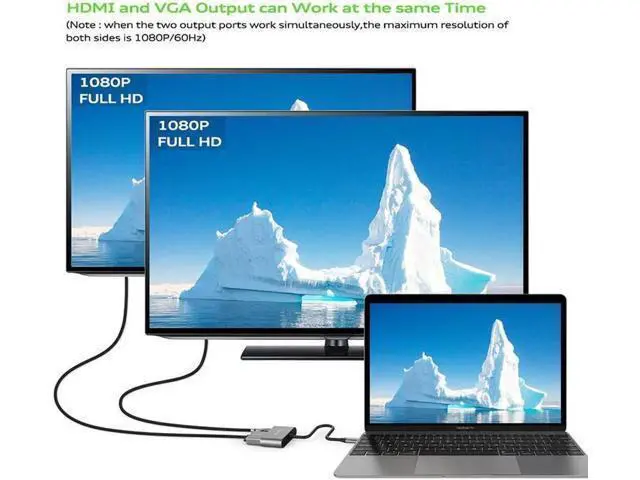 Alt view image 2 of 4 - 2-in-1 USB-C to HDMI VGA Adapter 4K, Thunderbolt 3 Compatible, Gray for MacBook Pro, Chromebook, HP Laptops