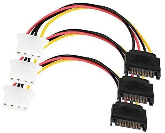Main image of 3 Pack SATA 15 Pin Male to LP4 Molex Female Power Adapter Cable, 7 Inch