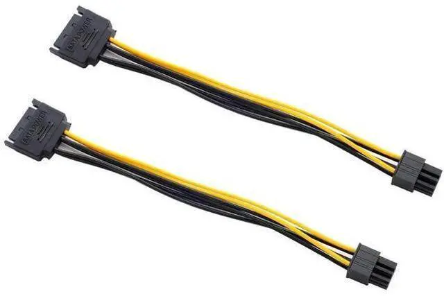 Main image of 2 Pack 20cm 15Pin SATA to 6Pin PCIe Graphics Card Power Adapter Cable, 8 Inch PCI-E GPU Power Converter Cord