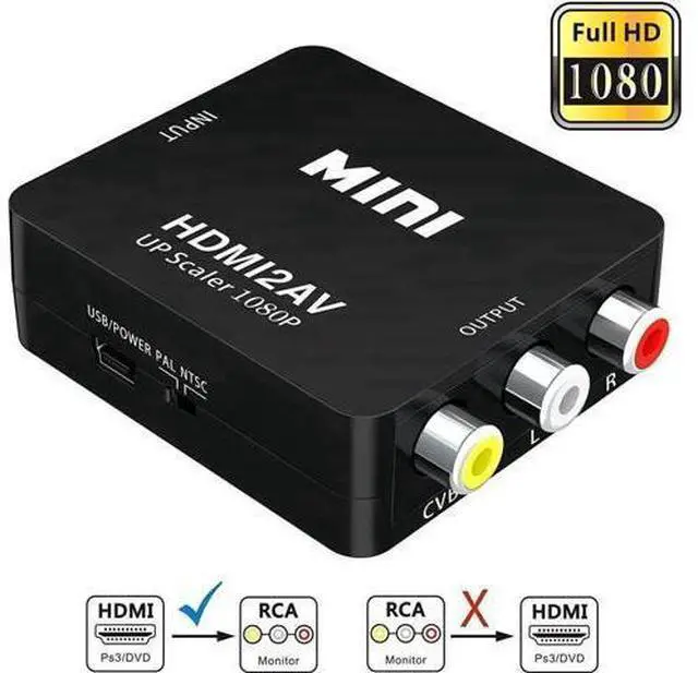 Main image of HDMI to 3RCA CVBS Composite AV Converter Adapter, 1080P HDMI to RCA Video Audio Converter Support PAL/NTSC, for PC, Laptop, Xbox, PS4, PS3, Blu-Ray Player, DVD, Camera, HD TV, STB, VHS VCR