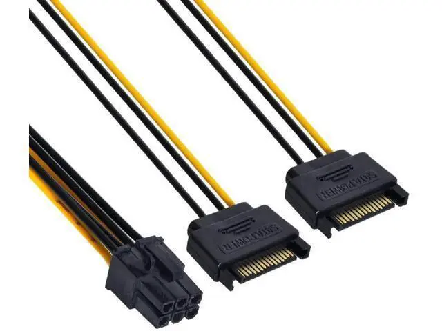 Alt view image 2 of 4 - Dual SATA 15Pin to PCIe 6Pin GPU Power Adapter Cable, 12V EPS PCI-E Graphics Card Power Converter Cord