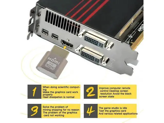 Alt view image 5 of 7 - 1 Pack 4K HDMI Dummy Plug EDID Emulator, Headless Virtual Display Adapter, 4K/2K@60Hz Support for Windows Mac Linux