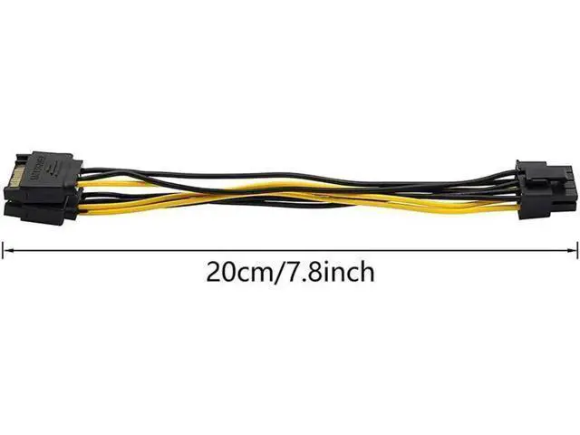 Alt view image 5 of 5 - 8 Inch Dual 15Pin SATA to PCIe 8Pin (6+2) GPU Power Adapter Cable, 2 SATA to PCI-e Video Card Power Converter Cord