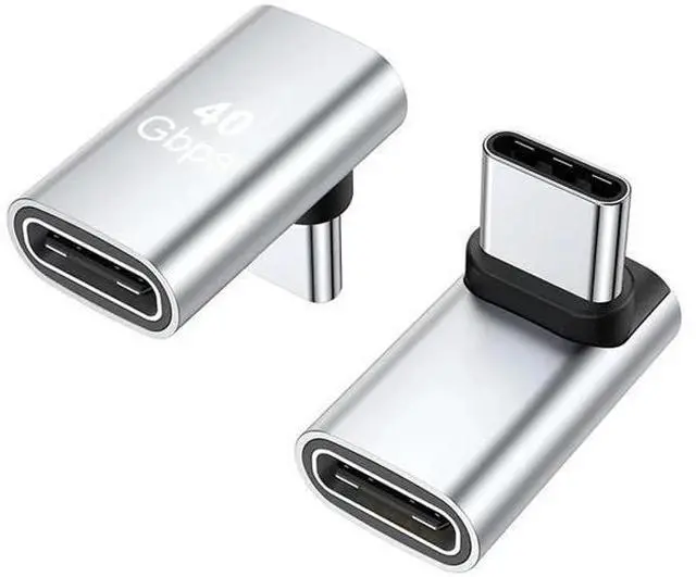 Main image of Silver 2 Pack 90 Degree Right Angle USB-C Male to Female Extension Adapter, 100W PD Fast Charging Type-C Elbow Extender Compatible with Steam Deck, ROG Ally, Switch, Laptops, Tablets & Smartphones