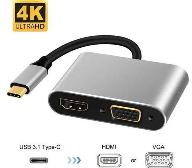 Main image of 2-in-1 USB C to HDMI VGA Adapter, Thunderbolt 3 Compatible for MacBook Pro, iMac 2017, Chromebook Pixel, Galaxy S8/S8+ & More