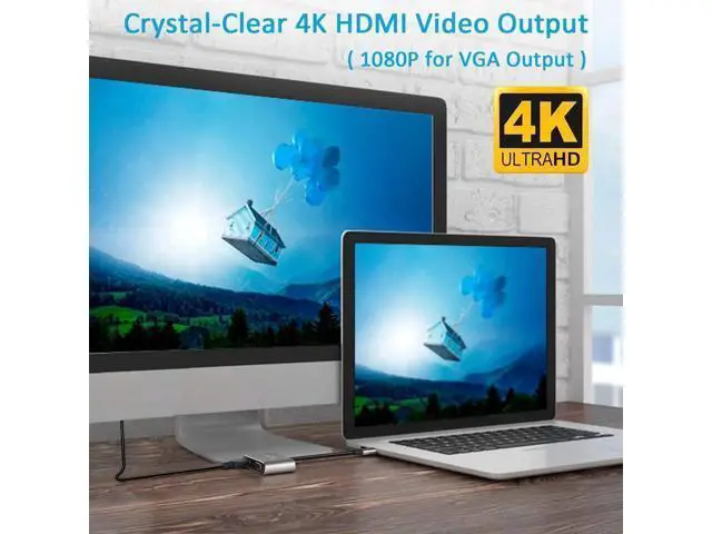 Alt view image 5 of 7 - 2-in-1 USB C to HDMI VGA Adapter, Thunderbolt 3 Compatible for MacBook Pro, iMac 2017, Chromebook Pixel, Galaxy S8/S8+ & More