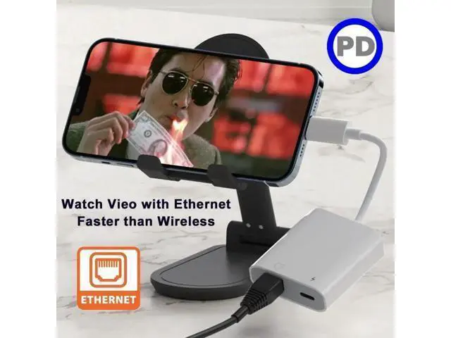 Alt view image 6 of 7 - 2-in-1 USB-C to RJ45 Ethernet Adapter with PD Charging, 100Mbps Wired Network Converter Supports Data & Power Pass-Through for Laptops, Tablets, Smartphones