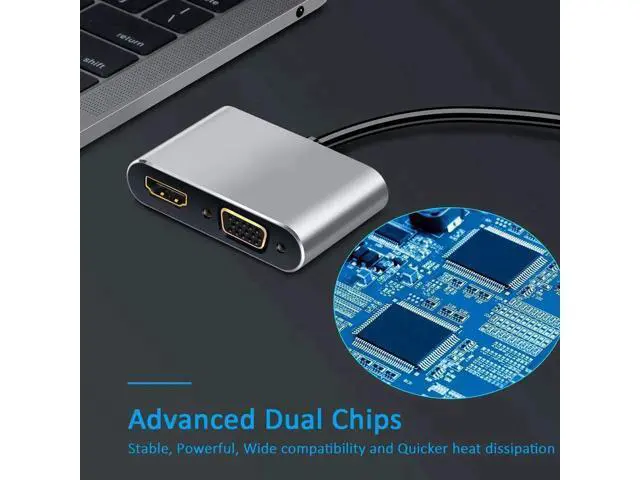 Alt view image 6 of 7 - 2-in-1 USB C to HDMI VGA Adapter, Thunderbolt 3 Compatible for MacBook Pro, iMac 2017, Chromebook Pixel, Galaxy S8/S8+ & More
