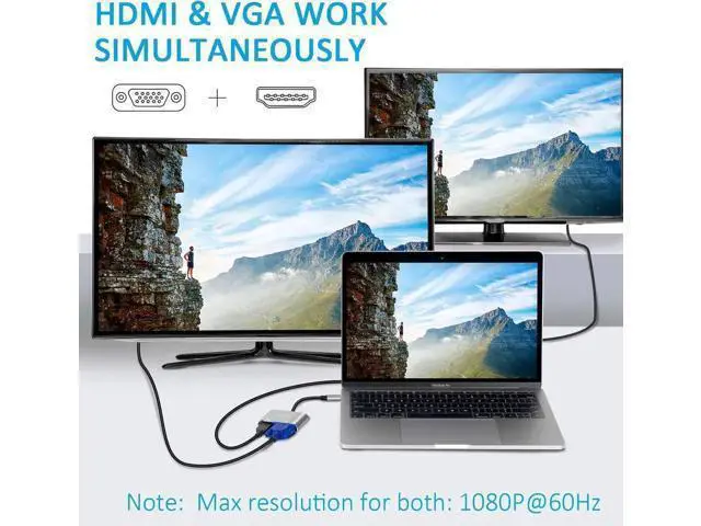Alt view image 7 of 7 - 2-in-1 USB C to HDMI VGA Adapter, Thunderbolt 3 Compatible for MacBook Pro, iMac 2017, Chromebook Pixel, Galaxy S8/S8+ & More