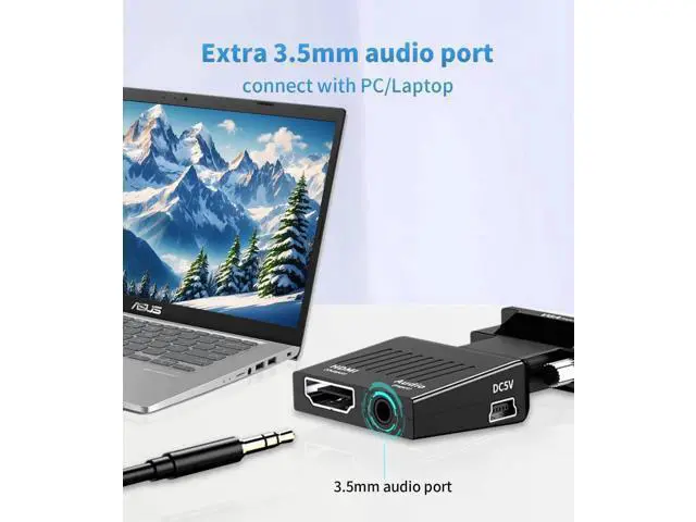 Alt view image 3 of 6 - Uni-Directional VGA Male to HDMI Female Adapter With 3.5mm Audio Jack Support 1080P 60Hz For Laptop PC Projector Monitor
