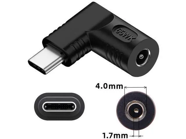 Alt view image 6 of 7 - 90 Degree Right Angle DC 4.0x1.7mm 20V Input to USB-C Output Power Adapter, 65W PD Fast Charging Converter Plug for Laptops, Phones and All USB-C Devices