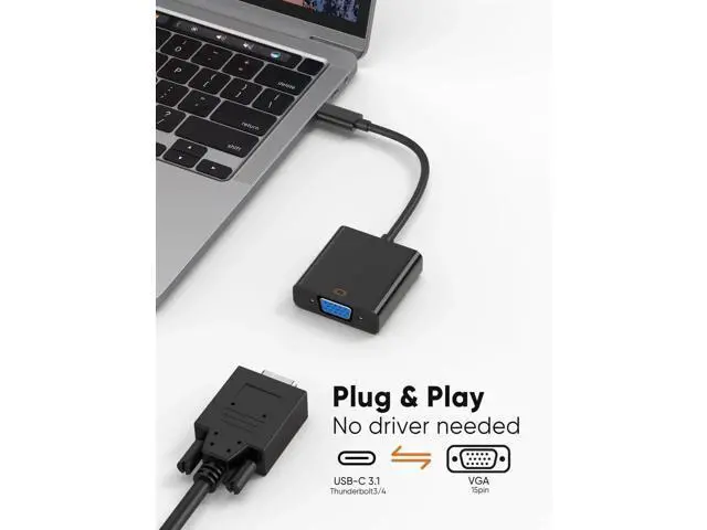 Alt view image 2 of 7 - USB C to VGA Adapter, Thunderbolt 3/4 to VGA 1080P@60Hz Converter for Old Mac Monitor, Compatible with iPhone 15/16 Series, MacBook Pro/Air, iPad Pro, iMac, Surface Book