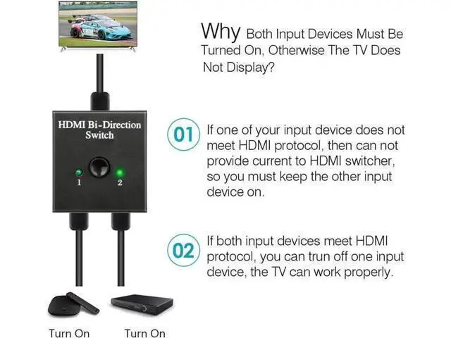 Alt view image 3 of 7 - Bi-Directional HDMI Switch Splitter 1 in 2 Out / 2 in 1, 4K Ultra HD 3D 1080P HDMI Adapter, HDCP Compliant Compatible with Xbox, PS3/PS4, Roku, Cable Box, DVD Player, HDTV