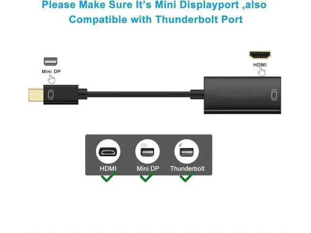 Alt view image 3 of 7 - Gold-Plated Mini DP (Thunderbolt 2) Male to HDMI Female Adapter Support 4K For MacBook iMac Surface Dock Black