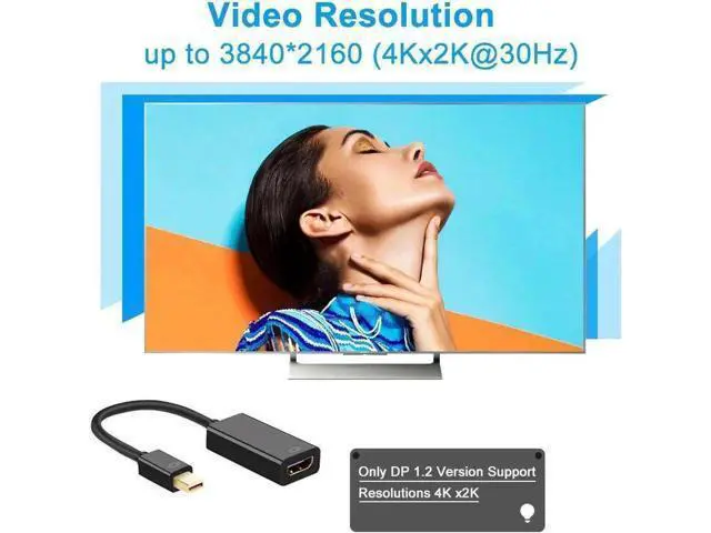 Alt view image 6 of 7 - Gold-Plated Mini DP (Thunderbolt 2) Male to HDMI Female Adapter Support 4K For MacBook iMac Surface Dock Black