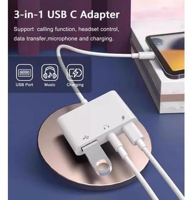 Alt view image 4 of 7 - 3-in-1 USB-C Adapter with 3.5mm AUX Jack, OTG & 60W PD Charging Port, Compatible with iPhone 15/16, iPad Pro, MacBook