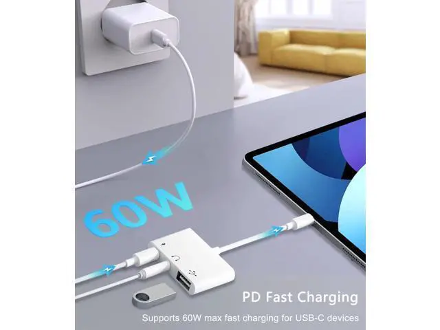 Alt view image 6 of 7 - 3-in-1 USB-C Adapter with 3.5mm AUX Jack, OTG & 60W PD Charging Port, Compatible with iPhone 15/16, iPad Pro, MacBook