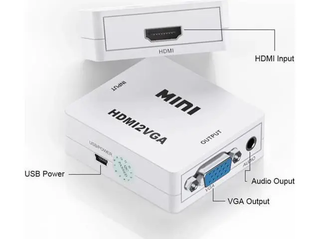 Alt view image 2 of 3 - HDMI to VGA Converter Adapter with 3.5mm Stereo Audio Jack, Full HD 1080P 1920x1080 Resolution, Digital HDMI to Analog VGA Adapter for Laptop, Desktop, HDTV, Monitor, Projector