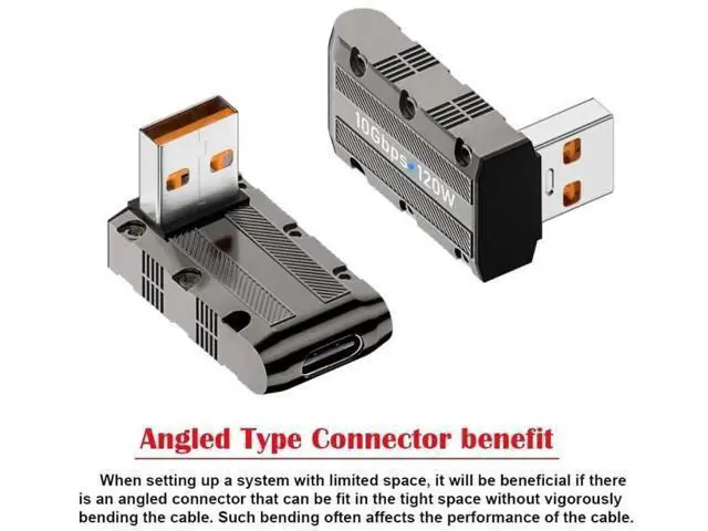 Alt view image 3 of 7 - Down 90 Degree Low Profile Mecha Cyberpunk USB 3.1 Gen2 Adapter, USB-A Male to USB-C Female Converter, 10Gbps Data Transfer & 120W PD Fast Charging Elbow Connector