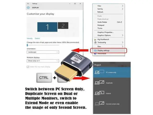 Alt view image 7 of 7 - Black HDMI Dummy Plug Virtual Display Emulator, 4K@60Hz HDMI 1.4 EDID DDC Headless Ghost Display Adapter for Remote Work Mining