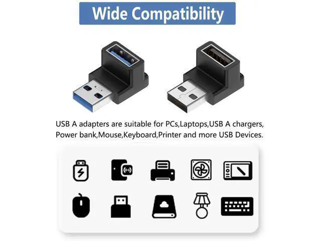 Alt view image 2 of 5 - 90 Degree Up-Down USB 3.1 Adapter, Vertical USB A Male to Female Elbow Connector, High Speed USB A Extender for PC, Laptop, USB Charger, Flash Drives & All USB-A Devices