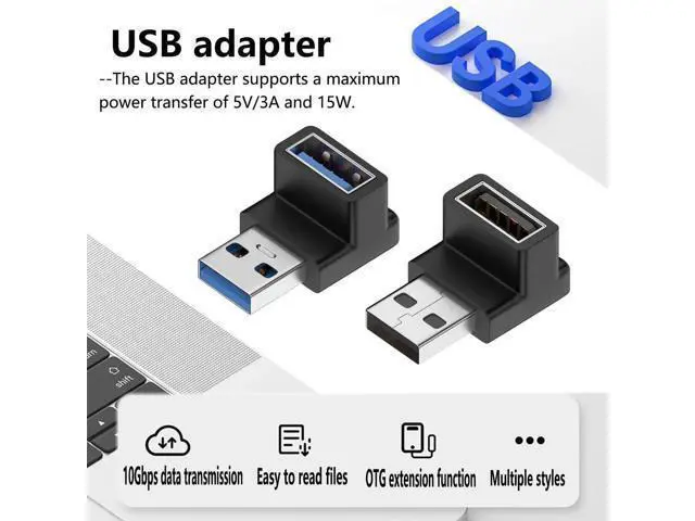 Alt view image 3 of 5 - 90 Degree Up-Down USB 3.1 Adapter, Vertical USB A Male to Female Elbow Connector, High Speed USB A Extender for PC, Laptop, USB Charger, Flash Drives & All USB-A Devices