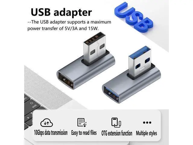 Alt view image 3 of 5 - 90 Degree Right Angle USB 3.1 Adapter, USB A Male to Female Left & Right Elbow Connector, High Speed USB A Extender for PC, Laptop, USB Charger, Flash Drives & All USB-A Devices