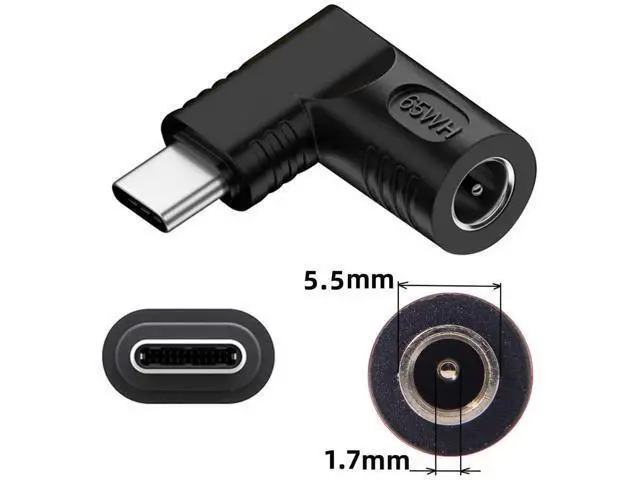 Alt view image 5 of 7 - 90 Degree Right Angle DC 5.5x1.7mm 20V Input to USB-C Output Power Adapter, 65W PD Fast Charging Converter Plug for Laptops, Phones and All USB-C Devices