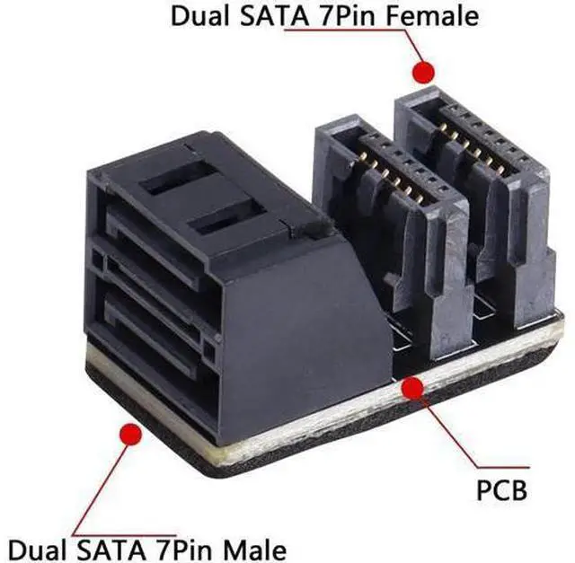 Alt view image 2 of 7 - 2-Pack 90 Degree Dual SATA 7Pin Male to Dual Female Adapter for Low Profile PC Motherboard