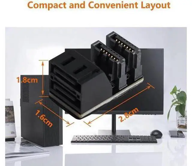 Alt view image 3 of 7 - 2-Pack 90 Degree Dual SATA 7Pin Male to Dual Female Adapter for Low Profile PC Motherboard