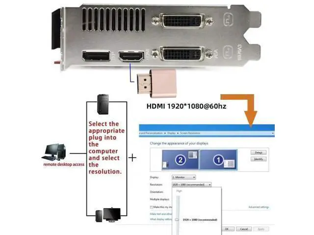 Alt view image 6 of 7 - Gold HDMI Dummy Plug Virtual Display Emulator, 4K@60Hz HDMI 1.4 EDID DDC Headless Ghost Monitor Adapter for Mining Remote PC