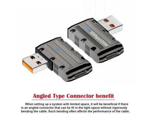 Alt view image 3 of 7 - Flat Left 90 Degree Mecha Cyberpunk USB 3.1 Gen2 Adapter, USB-A Male to USB-C Female Low Profile Elbow Connector, 10Gbps Data Transfer & 120W PD Fast Charging Converter