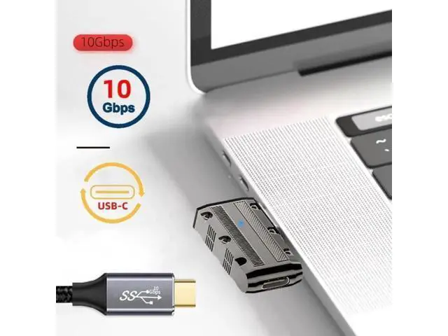 Alt view image 5 of 7 - Flat Left 90 Degree Mecha Cyberpunk USB 3.1 Gen2 Adapter, USB-A Male to USB-C Female Low Profile Elbow Connector, 10Gbps Data Transfer & 120W PD Fast Charging Converter