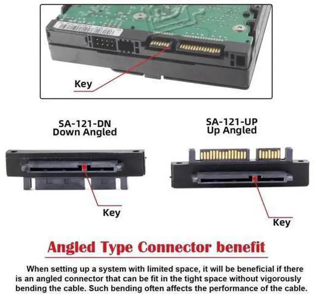 Alt view image 5 of 7 - 90 Degree Right Angled SATA 22Pin 7+15 Male to Female Extension Adapter