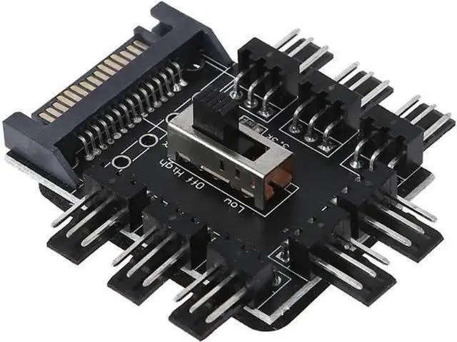 Main image of 8-Way PC Fan Speed Controller Hub with 7V/12V Switch, SATA Powered 1-to-8 Splitter for 3Pin/4Pin Case Fans PCB Adapter