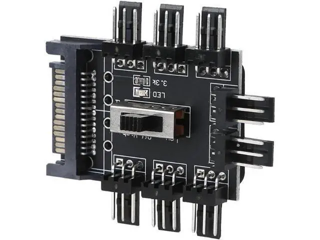 Alt view image 3 of 4 - 8-Way PC Fan Speed Controller Hub with 7V/12V Switch, SATA Powered 1-to-8 Splitter for 3Pin/4Pin Case Fans PCB Adapter