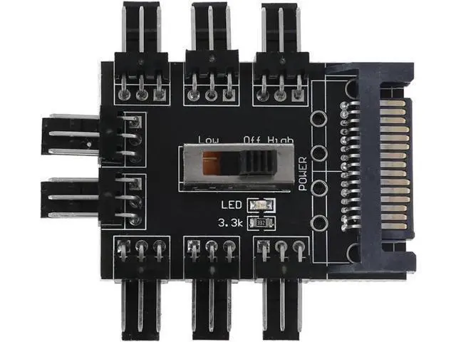 Alt view image 4 of 4 - 8-Way PC Fan Speed Controller Hub with 7V/12V Switch, SATA Powered 1-to-8 Splitter for 3Pin/4Pin Case Fans PCB Adapter